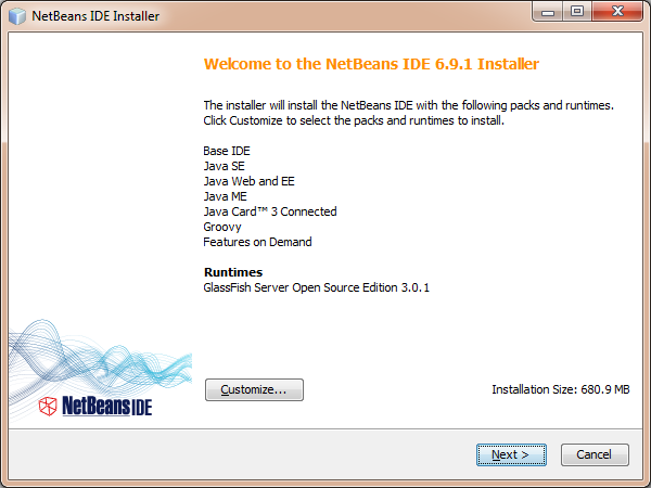 Instalador de NetBeans - pantalla de bienvenida